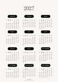 Calendrier Annuel 2027 – Minimaliste | A4 & A5