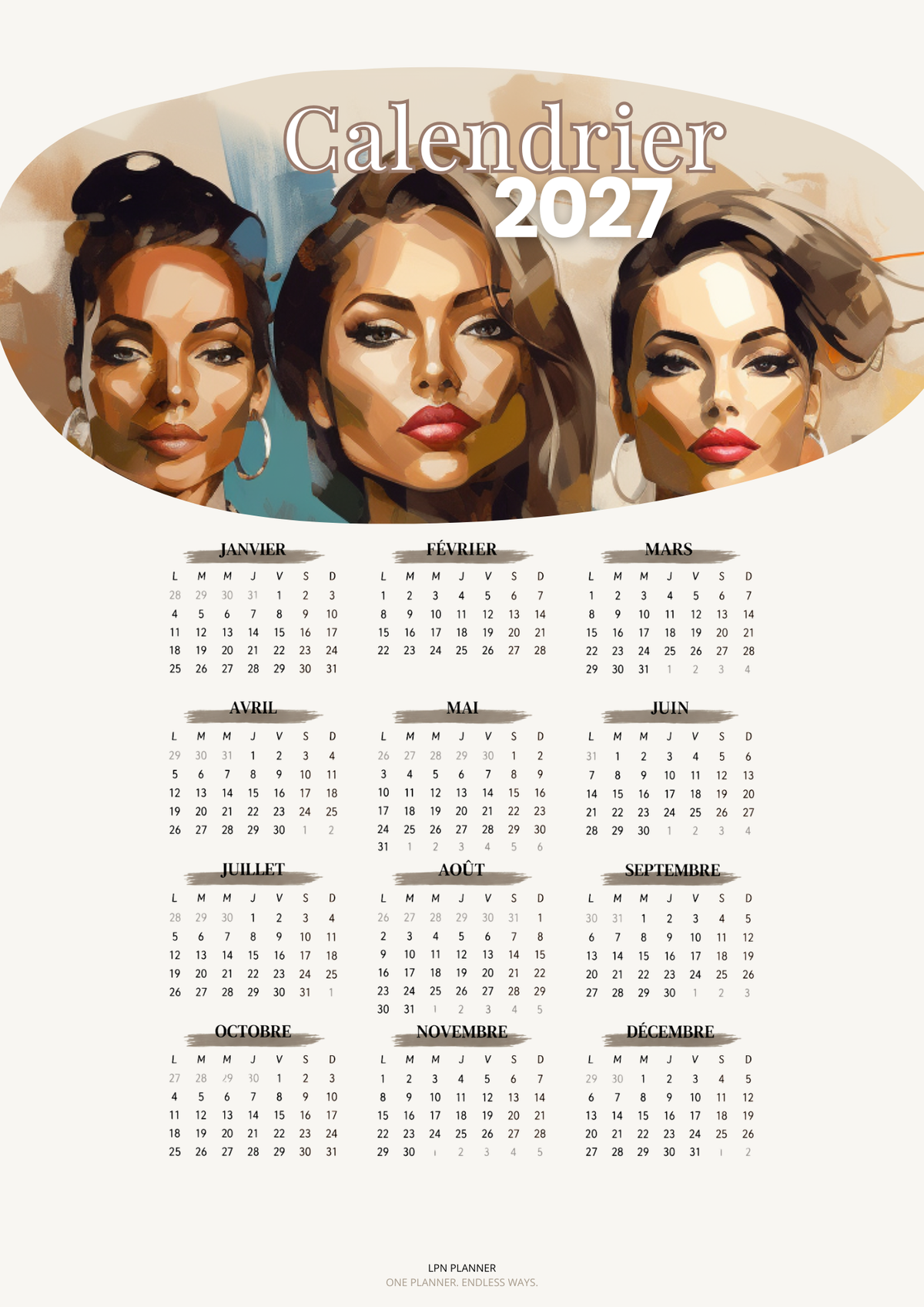 Calendrier Annuel 2027 – Édition Femmes | A4 & A5