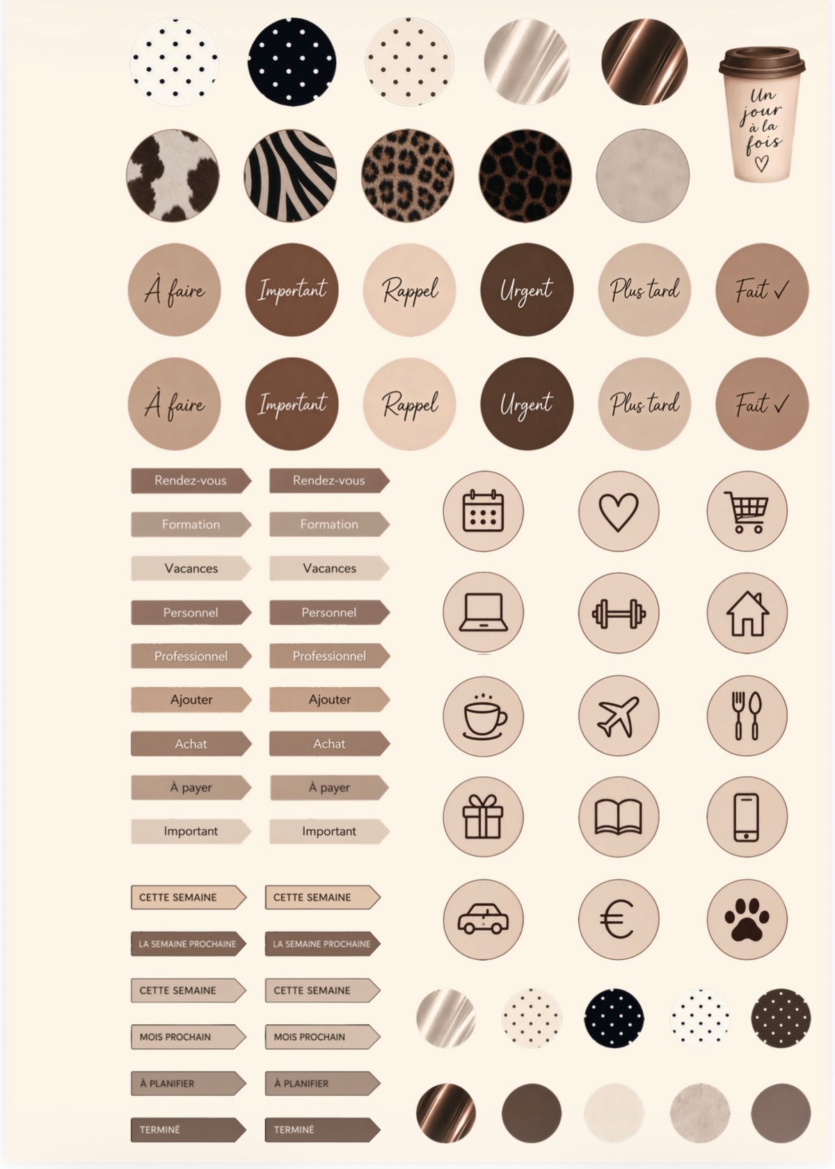 Planche de Stickers – Organisation & Lifestyle| A4