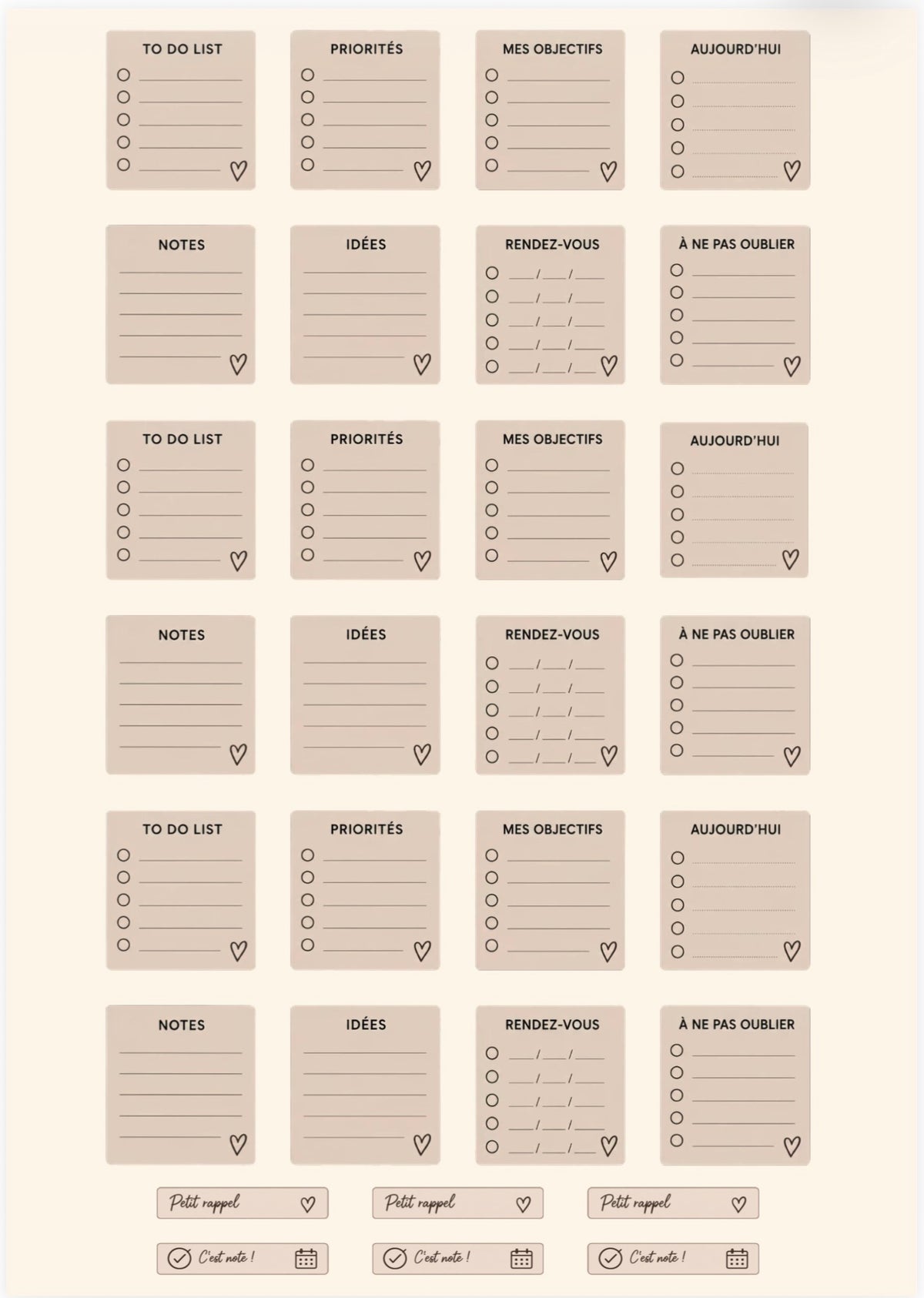 Planche de Stickers – Listes & Notes | A4