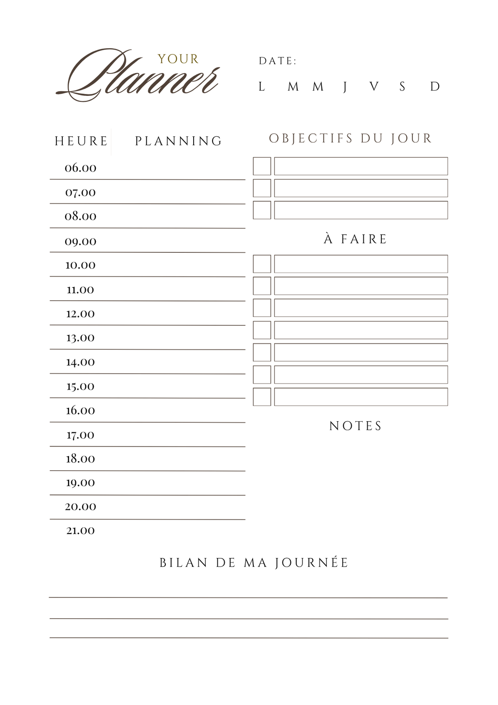 Planner Journalier – Organisation & Objectifs | A4 & A5