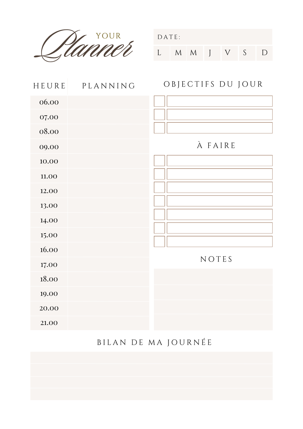 Planner Journalier – Organisation & Objectifs | A4 & A5