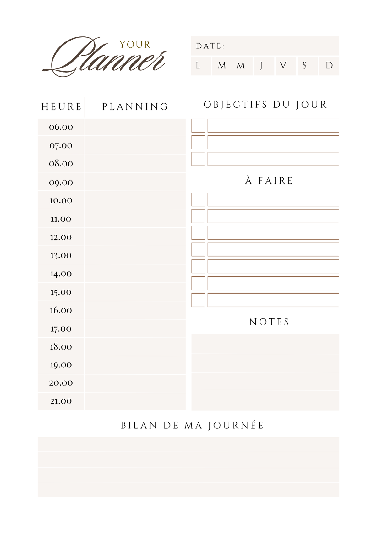 Planner Journalier – Organisation & Objectifs | A4 & A5