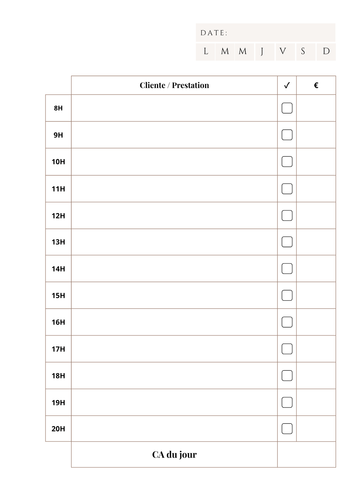 Planner Journalier Entrepreneur – Rendez-vous & Chiffre d’Affaires | A4 & A5