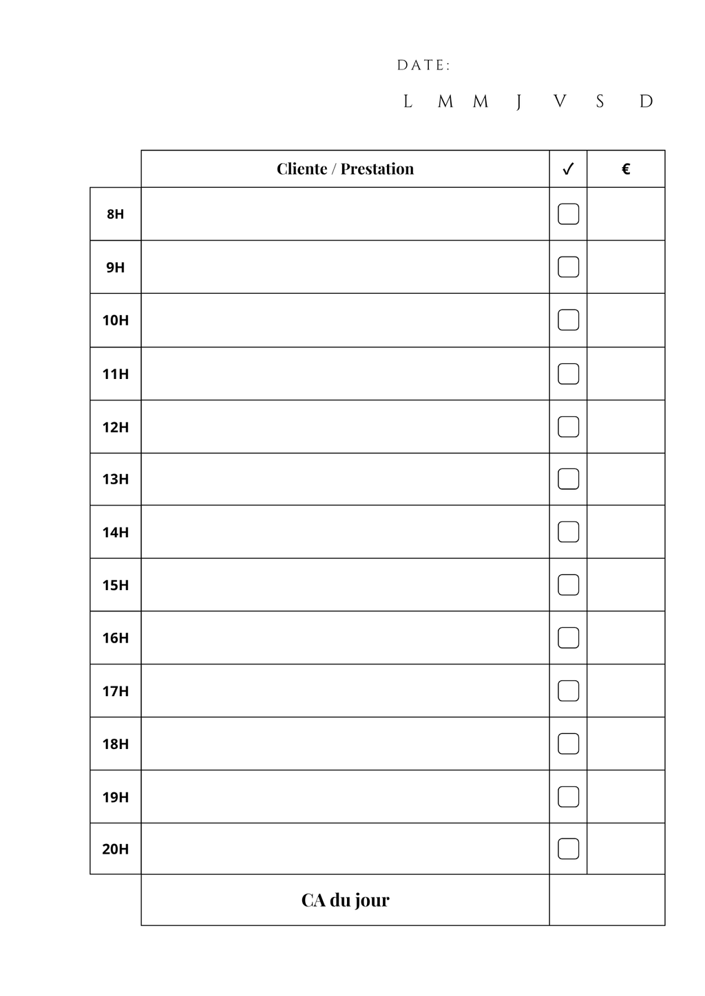 Planner Journalier Entrepreneur – Rendez-vous & Chiffre d’Affaires | A4 & A5