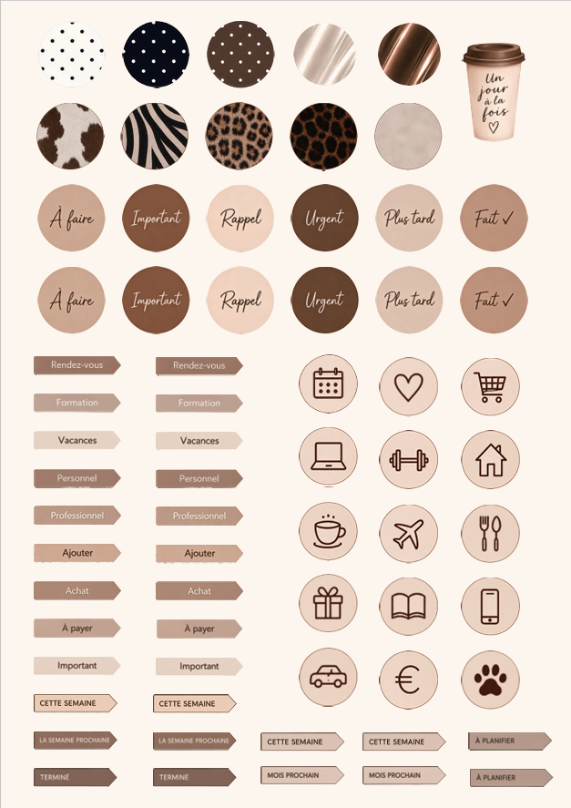 Planche de Stickers A5 – Organisation & Lifestyle